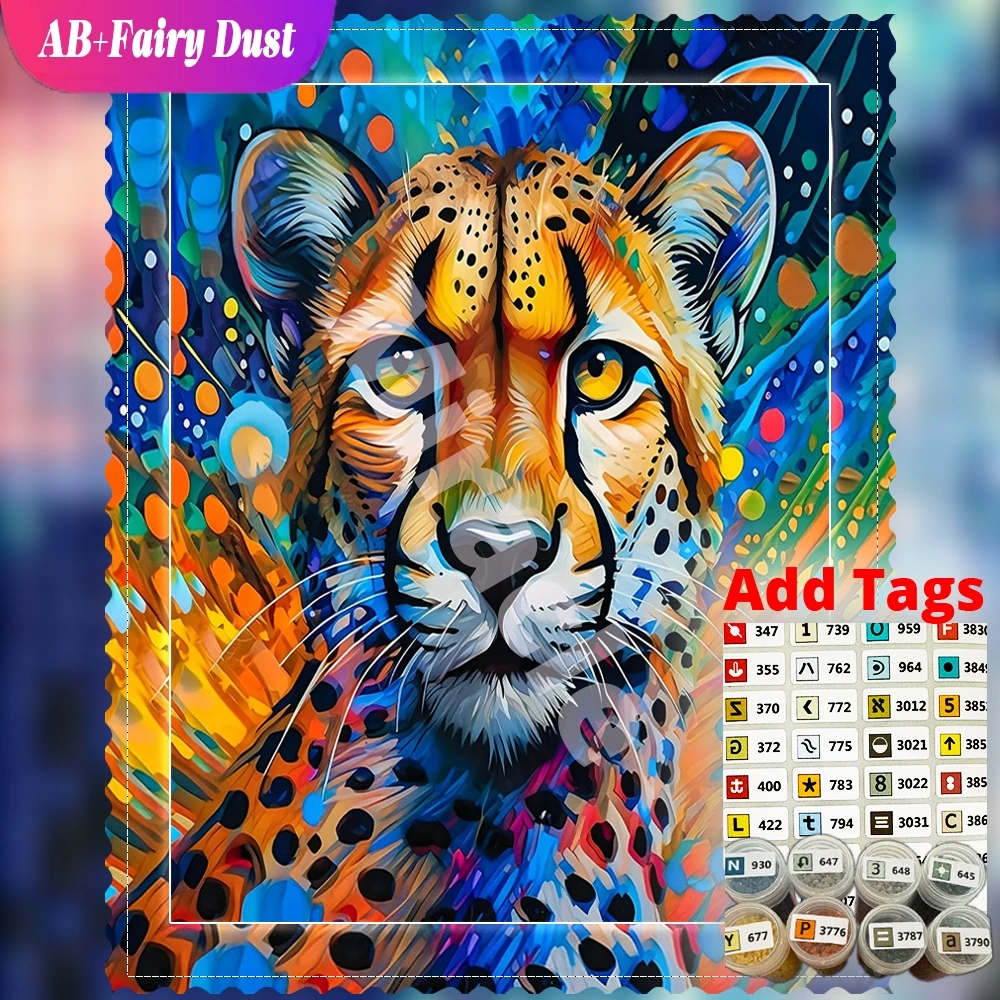 AB Fairy Dust DIY Diamond Mosaic Animal Wildlife Full Square Round Painting cheetah colorful splash Embroidery Decor For Home