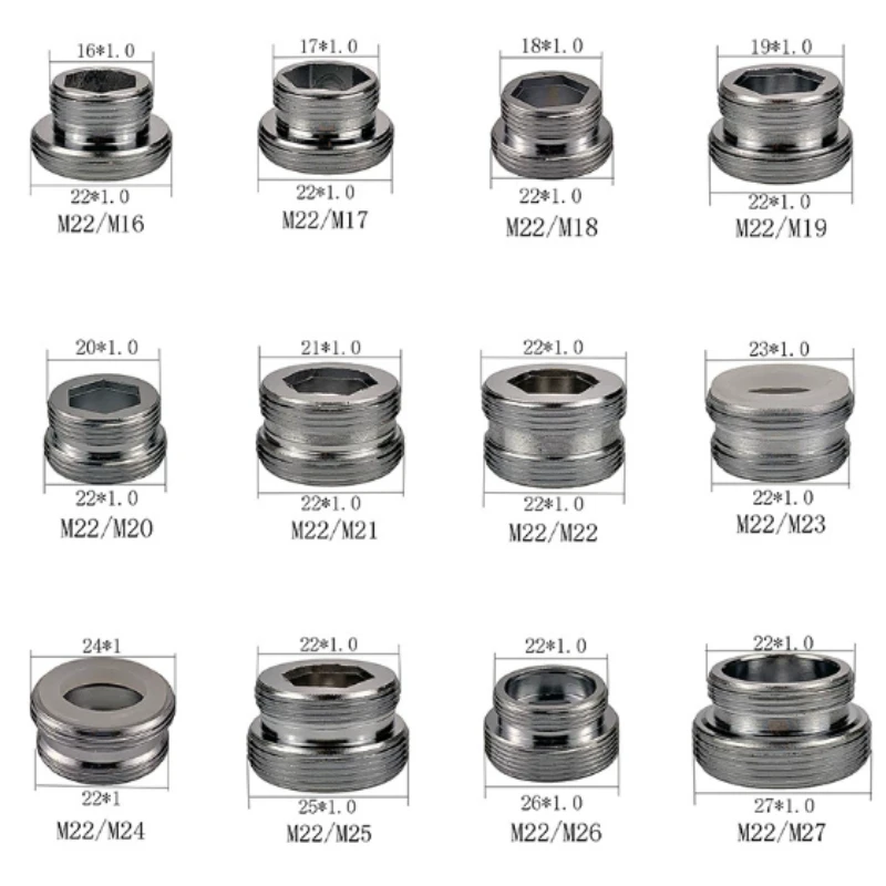 

15pcs Chrome Faucet Aerator Adapter Male Female M22 M24 G1/2 3/4 Inch Water Purifier Fittings
