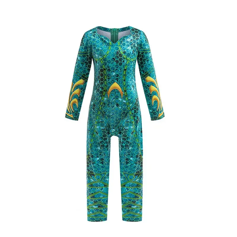 Aquaman Mera Jumpsuit For Teen Girl Cosplay Costume 2024 Halloween Children Print Cartoon One Piece Romper Clothes