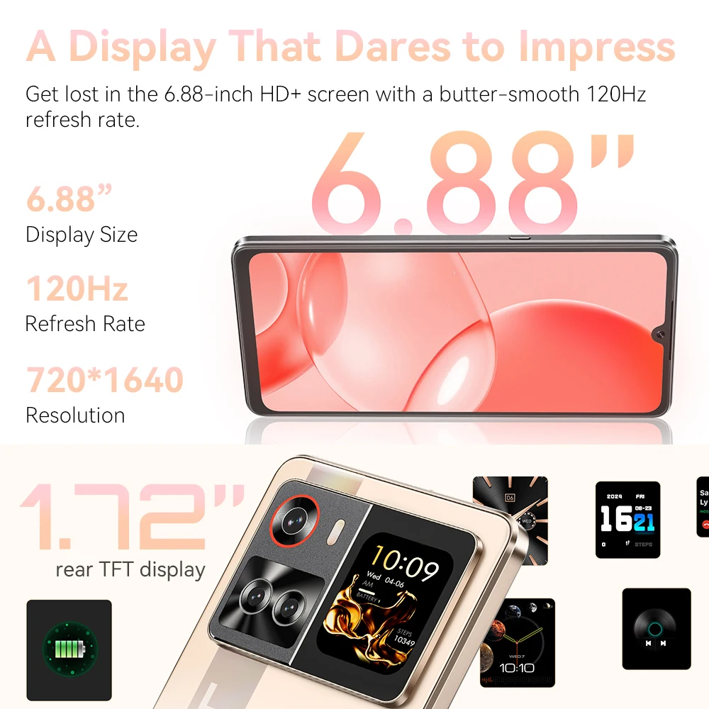 Smartphone 5G Cubot X100, Android 15, Dimensity 7025, 6 nm, 2,5 GHz, pantalla de 6,88 pulgadas y 120 Hz, 16 GB de RAM (8 GB + 8 GB ampliados), 256GB de ROM, cámara 64MP, batería 5100mAh, celulares baratos, celular NFC