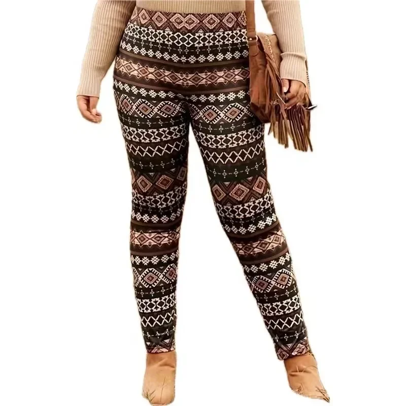 Damskie Plus Size 1XL-5XL Casual Loose Printed Geometric Pattern Tight Pants Modne elastyczne spodnie do jogi