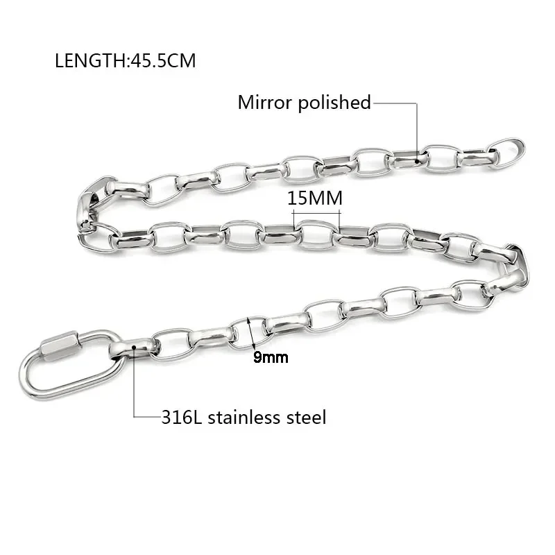 Stainless Steel Carabiner Hook Closure Necklace for Women Men Geometric Metal Links 9mm Wide Link Chain Necklaces Party Gifts