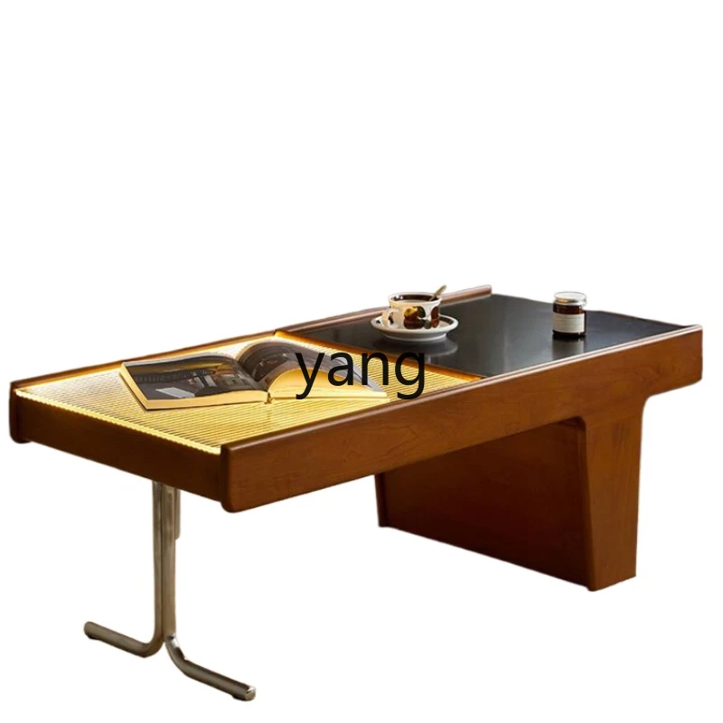 

LLMM Retro Cherrywood Coffee Table Living Room Modern Minimalist Changhong Glass Tea Table Furniture