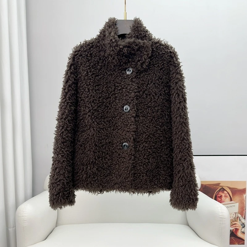Pudi CT456 Женская короткая шуба из овечьей шерсти с воротником, новинка 2024, зимняя куртка из овечьей овчины с воротником