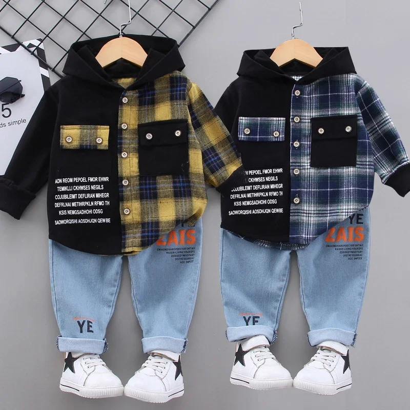 

2024 casual kids children's clothing girl autumn clothing my boy birthday gift toddler boy children's clothes plaid shirt + jean