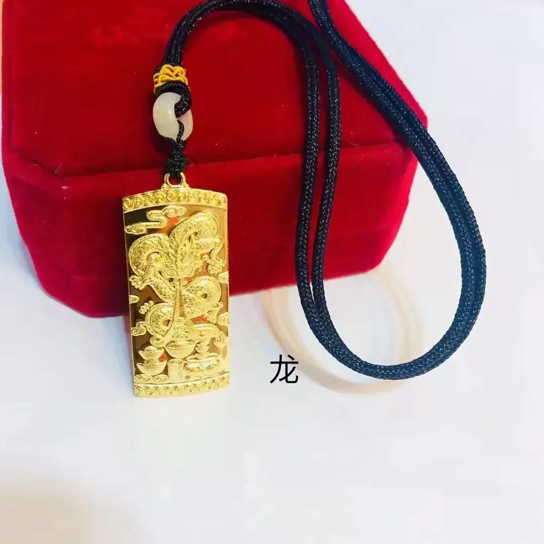 Langlebige 24 Karat vergoldete echte Kupfer Halskette kleine Charms echte Ware Gold Tierkreis mit Seil Guanyin Anhänger für Männer