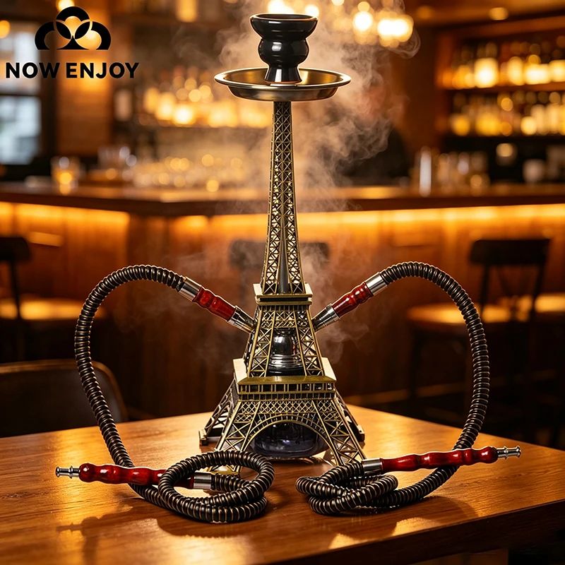 NO WENJOY 2026 Tower Hookah Shisha Pipe Set Double Hoses Glass Base Ceramic Bowl Charcoal Tongs Chicha Narguile Sheesha