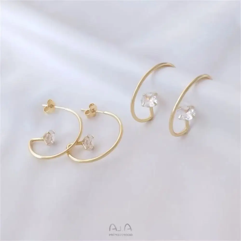 

14K Gold-Color G-shaped Zirconia Earrings 925 Silver Ear Pins Handmade Studs Hanging Accessories DIY Earrings Accessories E271