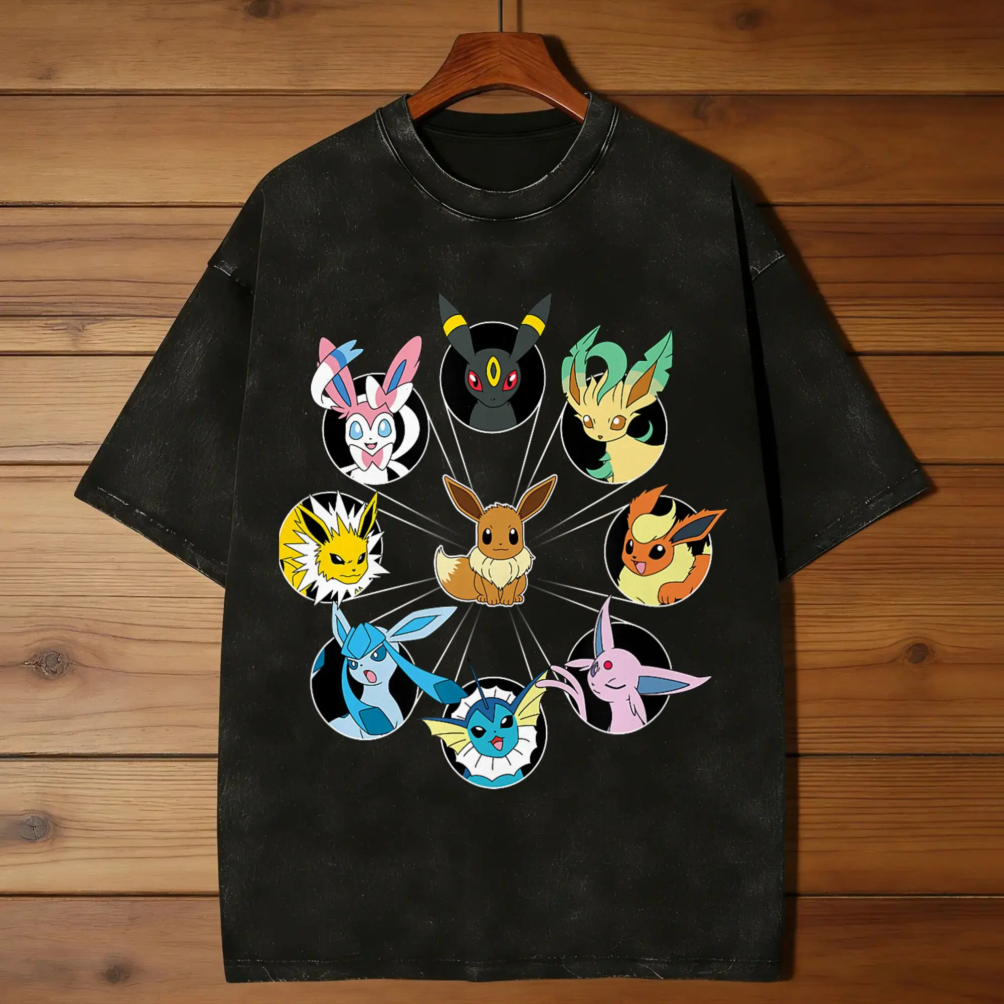 Eevee Evolution Circle T Shirt Men's  100% Cotton Vintage T-Shirt Round Neck  Tee Shirt Short Sleeve Tops Plus Size