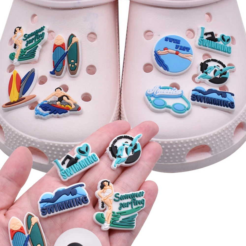 

Wholesale 1pcs PVC Shoe Accessories for Crocs Charms Surfing Badge Women Clogs Buckle Kids Pins Decoration Jeans X-mas Gift