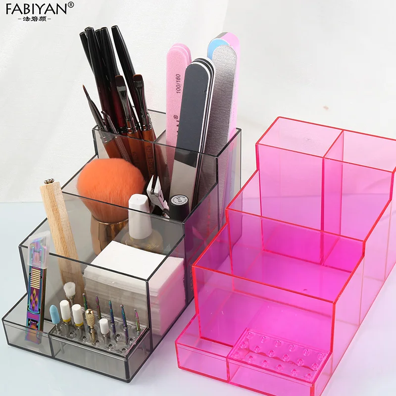 Caja de almacenamiento transparente para decoración de uñas, contenedores de almacenamiento para limas de uñas, cabezal de molienda, estuche organizador de manicura acrílico