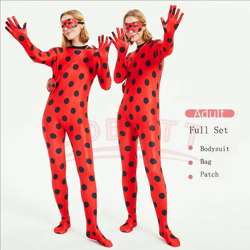 Adult Anime Ladybug Onesie Costume Set with Wig and Accessories Unisex Halloween Newborn Onesie Accessoires Halloween Pasgeboren