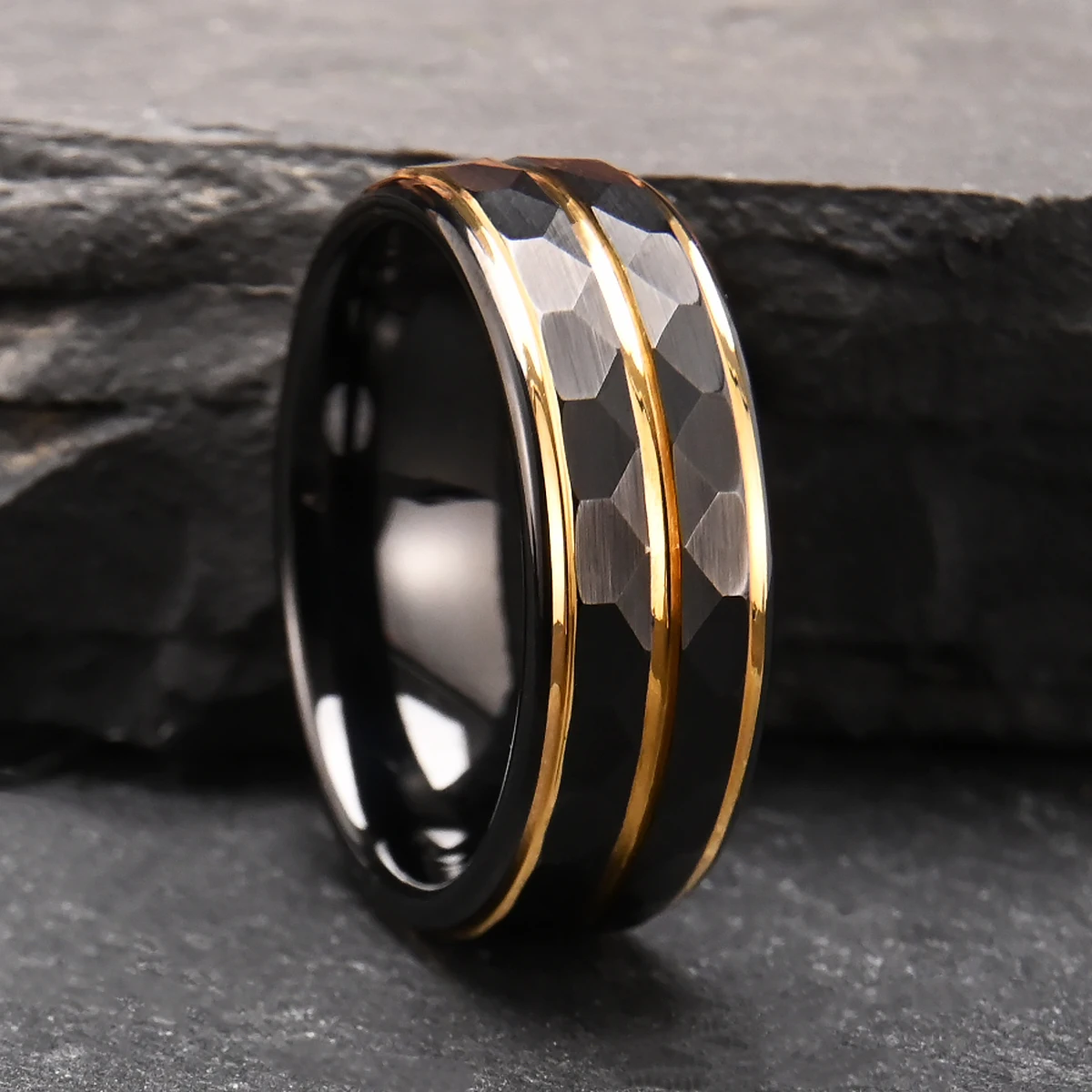 Gothic-Schmuckringe für Herren, minimalistischer schwarzer Wolframring, luxuriöser Joyeria-Punk-Schmuck, Accessoires für Herren, Mode, Aneis – Detail 4