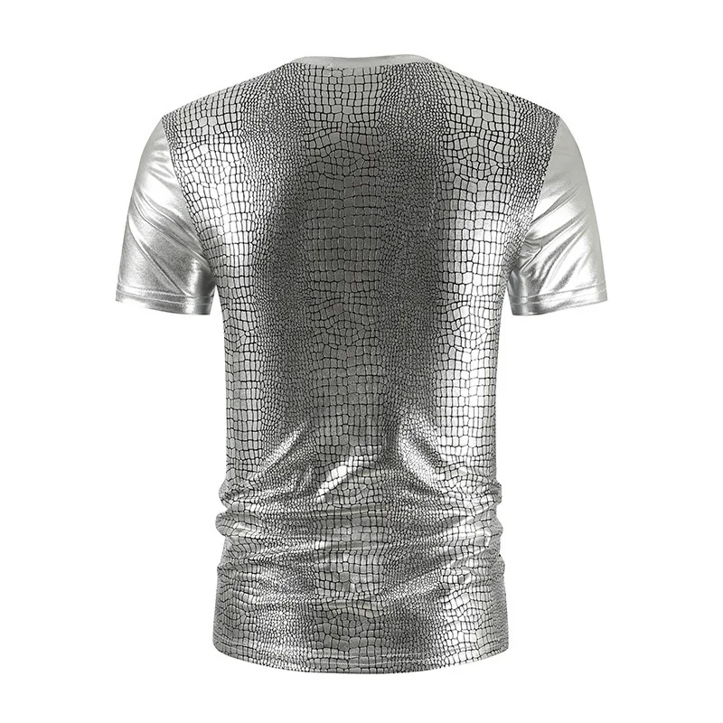 #4116 Black Gold Silver Short Sleeve T Shirt Men Slim O-neck Streetwear Club Wear Shinny Print Hip Hop Mens T Shirt Summer 2023