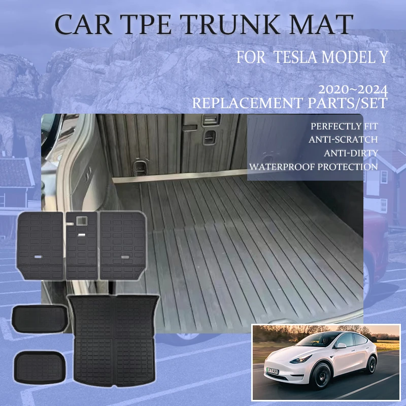 

TPE Car Boot Mats For Tesla Model Y 2020 2021 2022 2023 2024 Anti-scratch Trunk Mats Carpets Trunk Storage Pads Auto Accessories