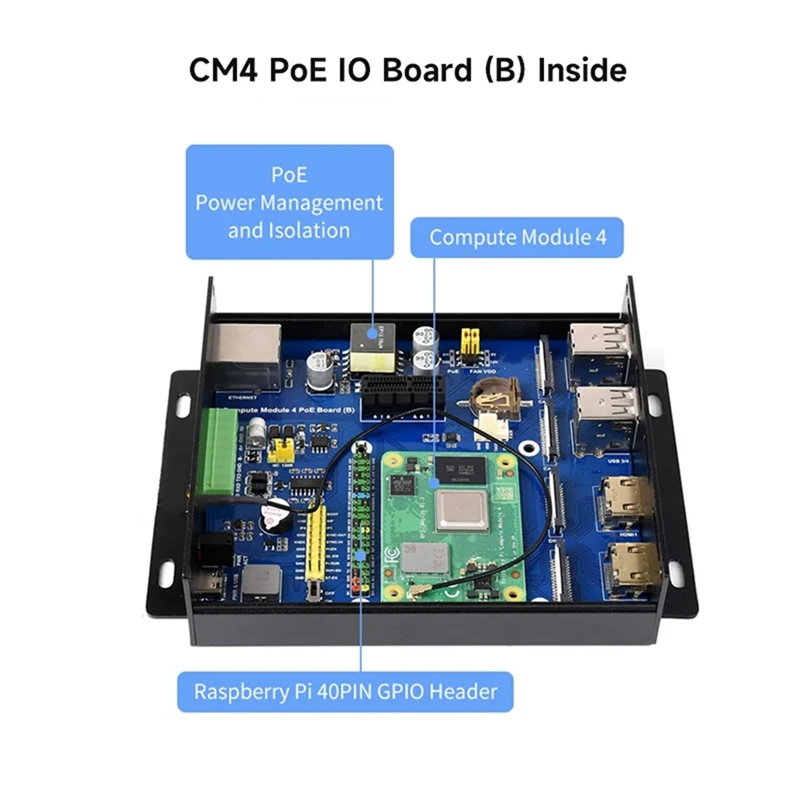 For Compute Module 4 PoE Mini-Computer (Type B) Based ,with Metal Case Cooling Fan CM4 PoE IO Board EU Plug-A23U