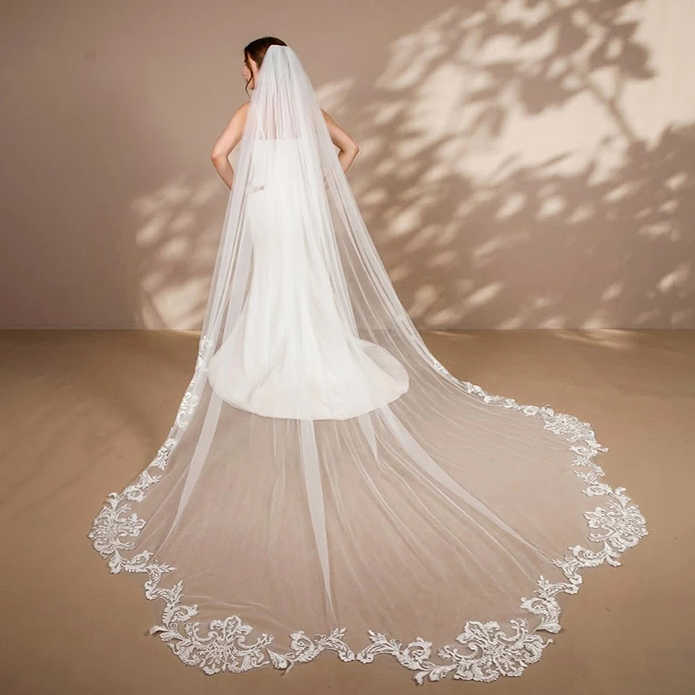 3M Long Cathedral Trailing Lace Floral Print Gorgeous Elegant Fashion Romantic Bride Wedding Veil With Comb Accessories VP273