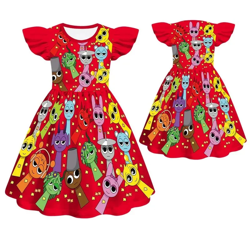 

New Halloween Cosplay Costume Children Fly Sleeve Casual Girls Sprunki Plush Princess Dresses Fashionable trend dress Birt2026★