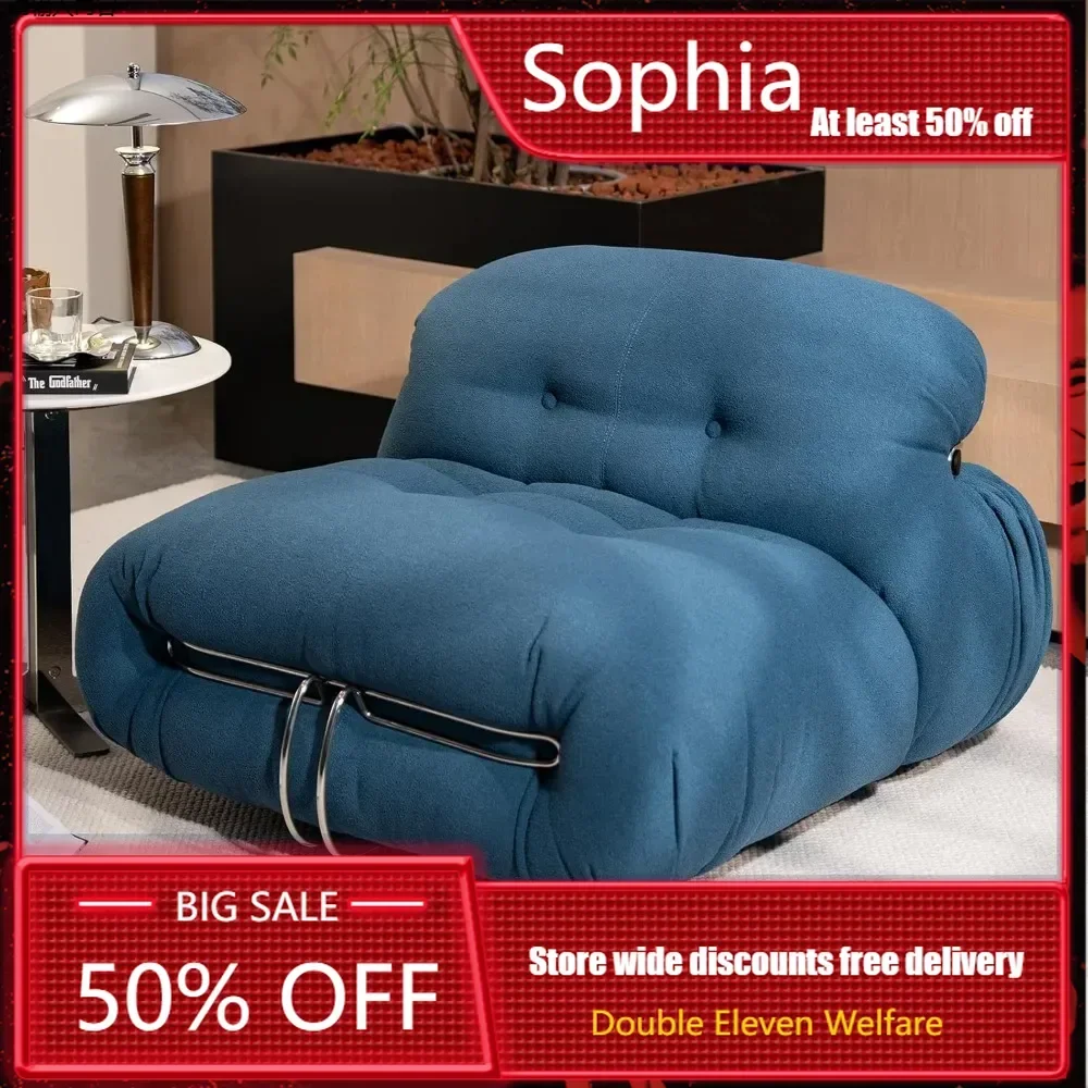 Single Layer Sofa Chair, Medieval Modern Style Chair, Comfortable Oversized Sofa Armless Fireplace Chair, Casual Soft Blue