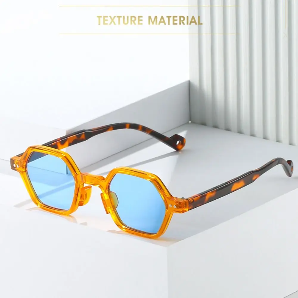 Vintage Clear Ocean Lens Polygon Square Sunglasses Square UV400 Hexagon Shades Rivets Sun Glasses for Women & Men