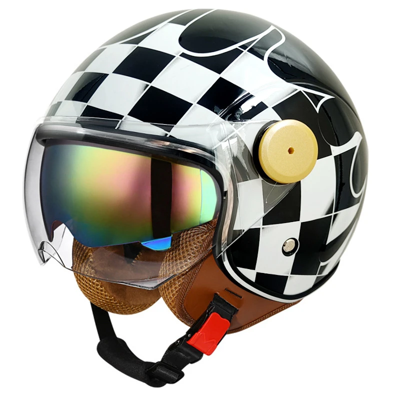 Lichtgewicht vintage motorhelm met dubbel vizier Motorrijden 3/4 open halve helm Retro Casco Moto 3C & Dot