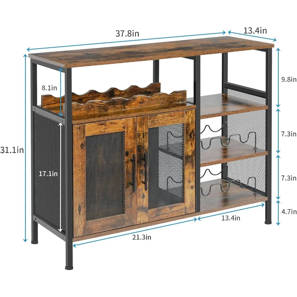 Estantes de Bar con estantes desmontables para vino, gabinetes de barra de café con estantes de vidrio, aparadores, gabinetes de buffet con puertas de malla