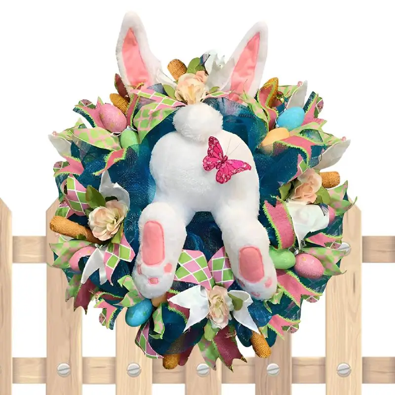 

Front Door Wreath Happy Easter Bunny Wreath Door Decorations Festival Celebration Wreath Indoor Outdoor Wall Hanging Decor