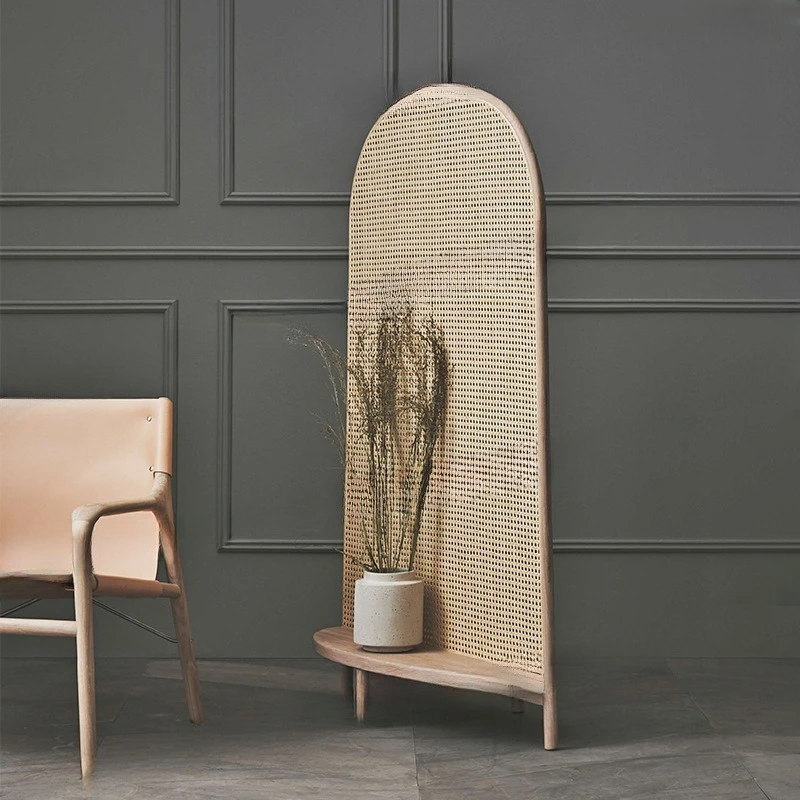 Solid Wood Seat Screen Rattan Retro Partition Seat Screen Entrance Bedroom Living  Shelter Home