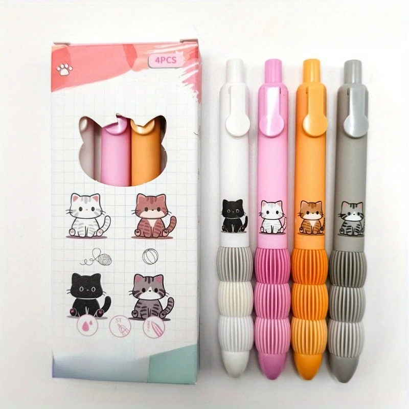 4 Ink Gel Pens with Cat Dog Pattern Pocket Design, Ultra Smooth Writing, Durable Office School Sign Pen Set