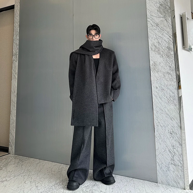 

Autumn Winter Heavyweight Woolen Suit Nel Tee-Piece Set with Scarf Casual Pants High-End Feeling Faionable Youthwear