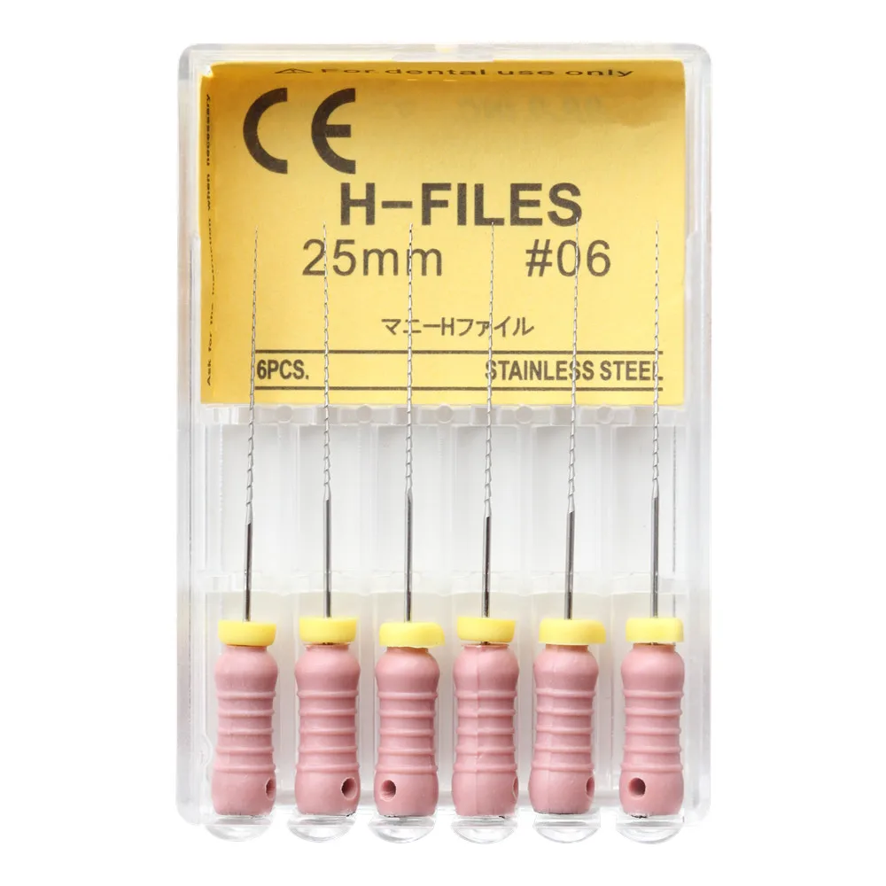 Arquivos H de Aço Inoxidável para Canal Endodôntico, Instrumentos Dentistas, Uso Manual Dental, Ferramentas Odontologia, Arquivos H, 21mm, 25mm, 6 unidades por embalagem