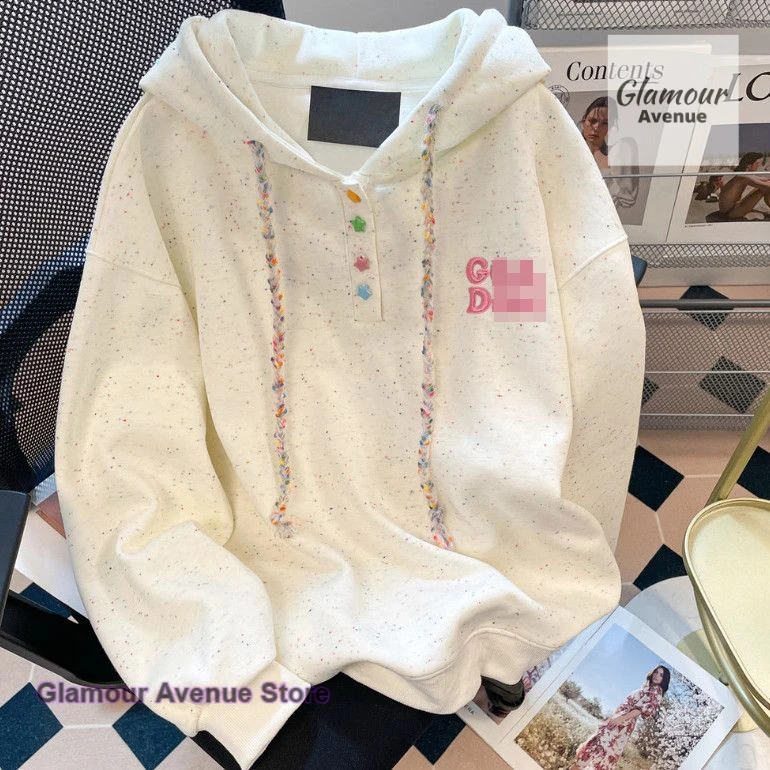 

Korean style chic colorful embroidery hooded sweater women's spring and autumn new fashion loose shoulder casual Joker coat