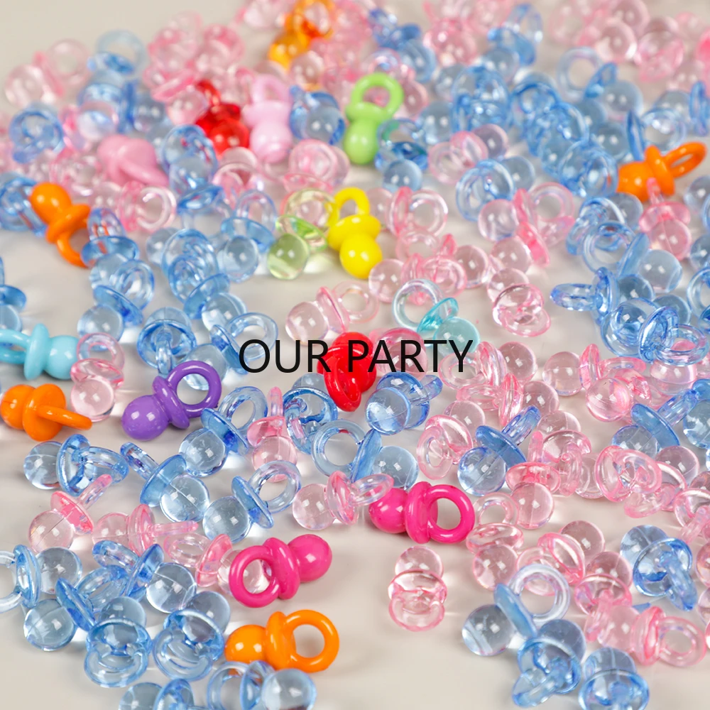 100Pc Mini Acrylic Blue Pink Pacifier Nipple Confetti Gender Reveal Table Scatter for Kids Birthday Baby Shower Party Decoration