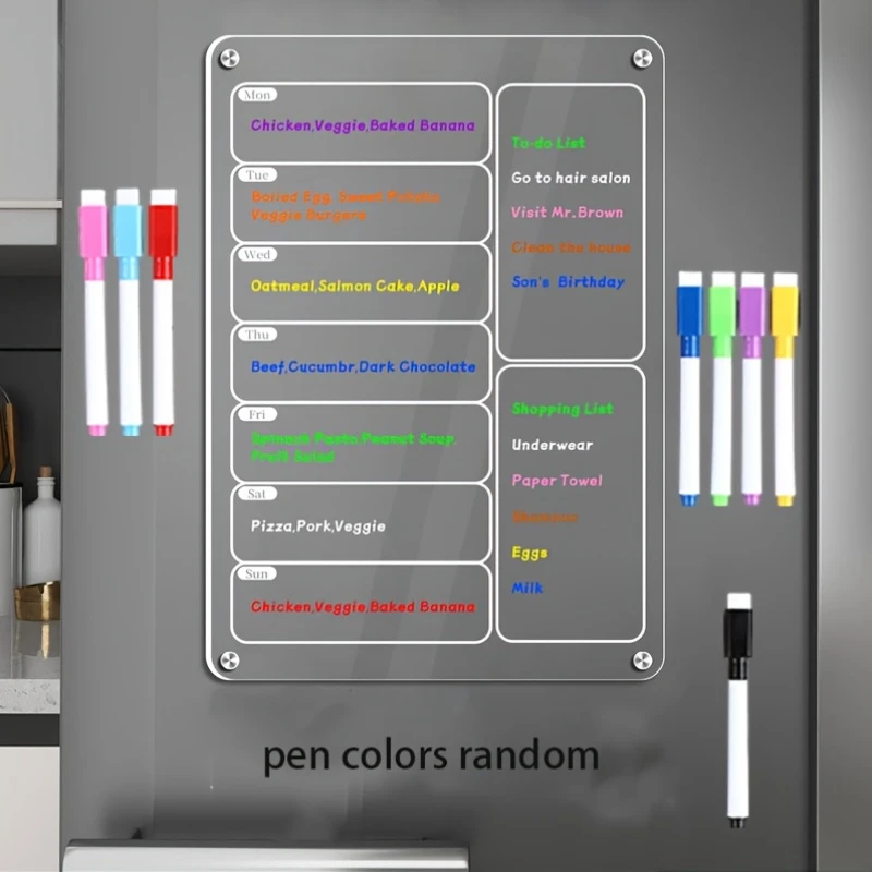 Acrylic Meal Planner Magnetic Menu Board for Kitchen Fridge, Clear Weekly Calendar Planning Board Refrigerator to Do
