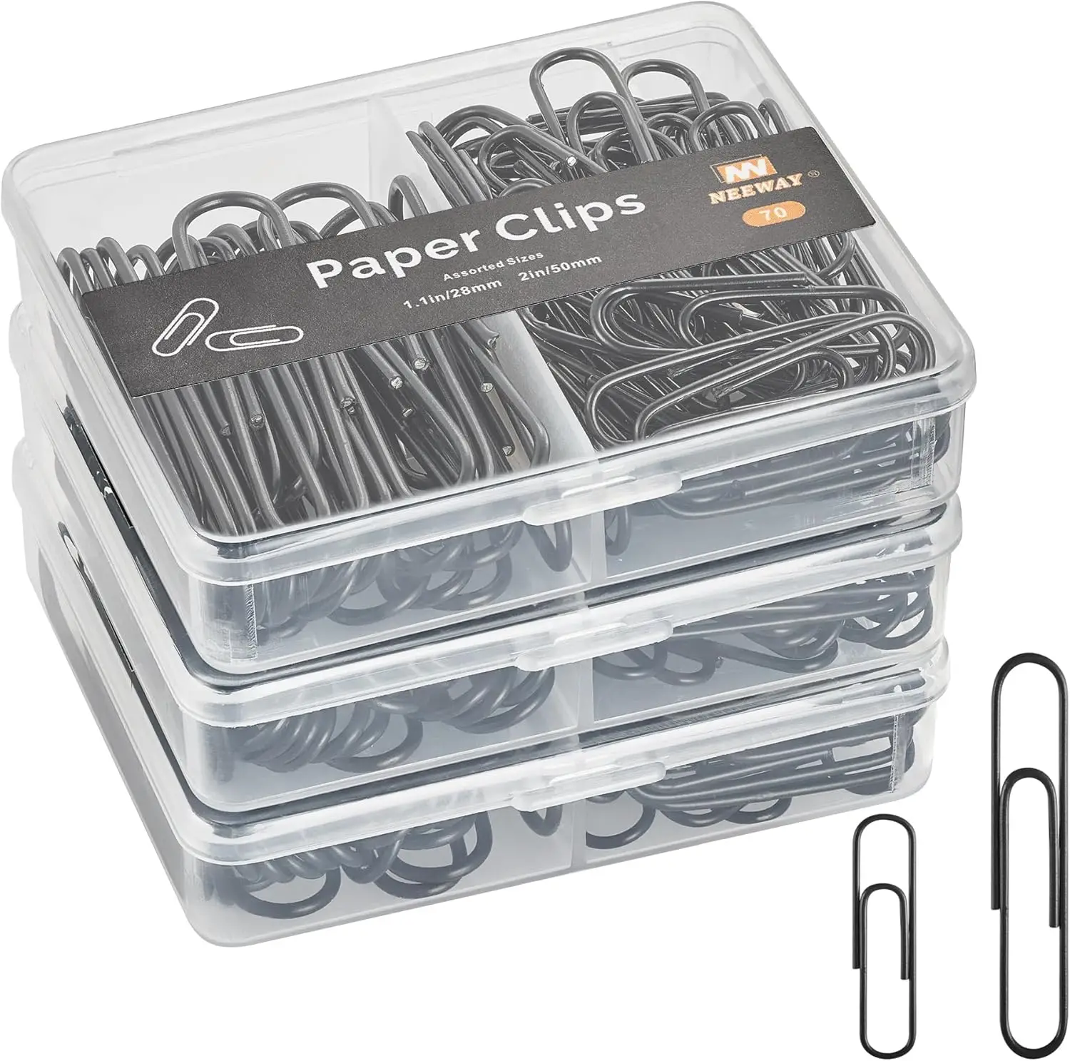 

Assorted Paper Clips 210 Pack, Large & Small, 3 Boxes, Black
