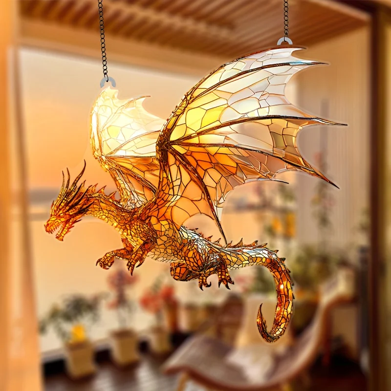 2D Dragon-Themed Pterosaur Acrylic Light Collector with Wings Colorful Sunlight Catcher Window Hanging Decoration