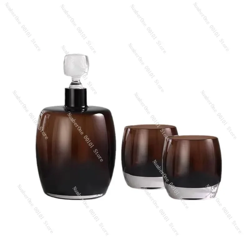 Luxury Hand Printed Crystal Drinkware Set, Coffee Color Wine Display for Living Room, Model Home Decor Piece