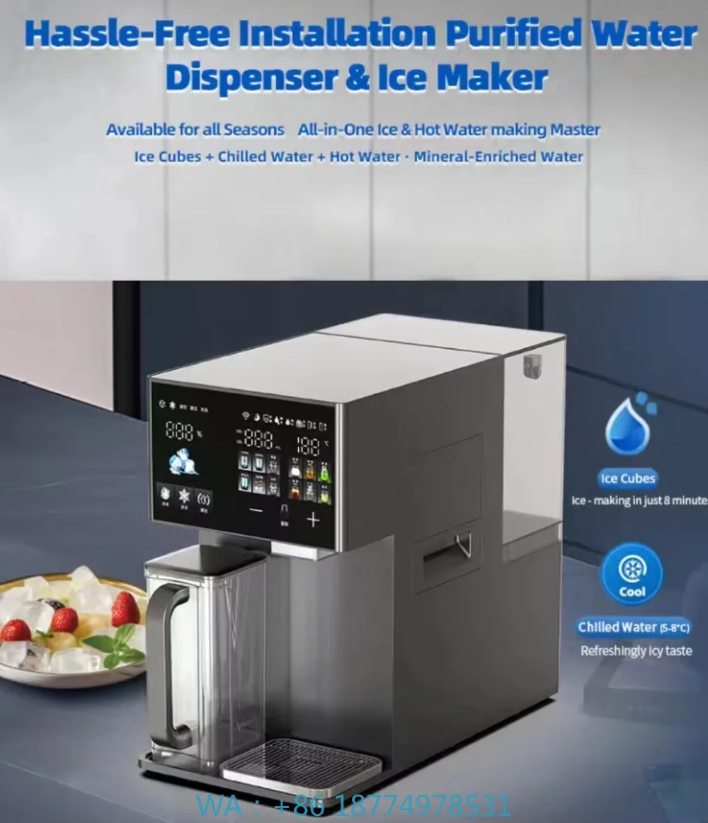 4-in-1 Plastic Countertop Water Dispenser System with RO Filtration & Ice Maker, Instant Hot and Cold Water for Hotel & Outdoor
