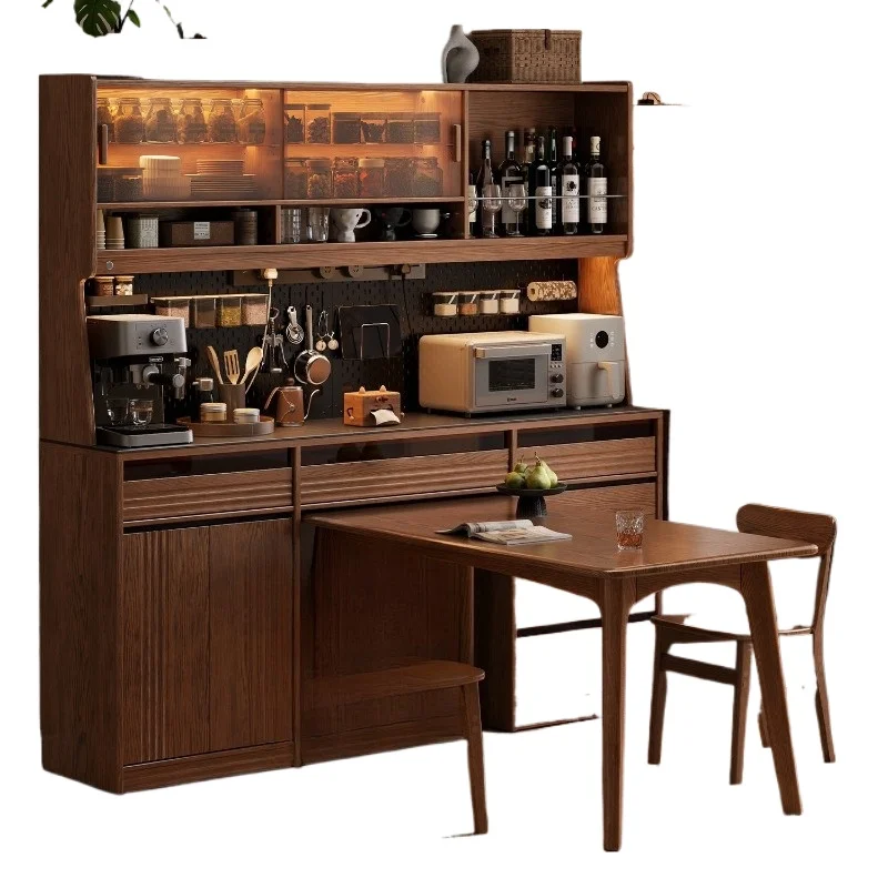 

Solid wood dining side cabinet dining table integrated, tea walnut color wall locker, living room