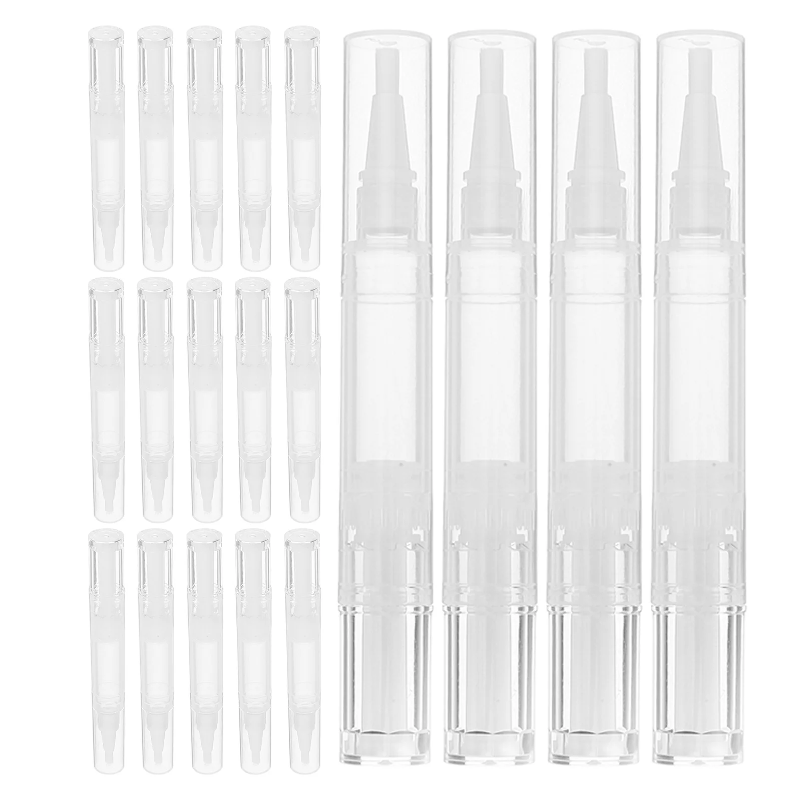 Caneta de brilho labial torcida vazia, 20 peças, 5ml, recipiente recarregável, tubo para base, óleo de unha, soro de cutícula, maquiagem transparente