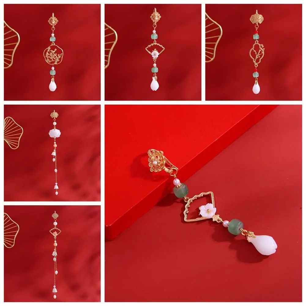 Long Hanging Tassel Women Hanfu Ornament Imitation Jade Stone Cheongsam Pressed Lapel Cheongsam Accessories Handmade