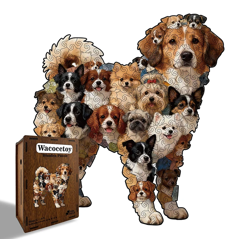 Dog Shaped Wooden Puzzle Learning Toys Animal Jigsaw Puzzles Early Childhood Education Props Creative Home Decoration