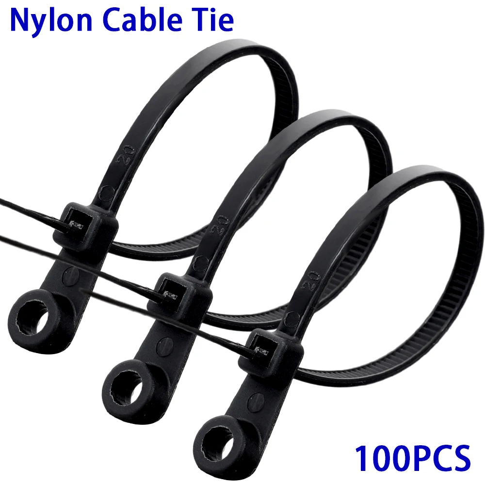 Bridas de nailon para Cables de oficina, accesorio de sujeción con orificio de tornillo, 100 piezas