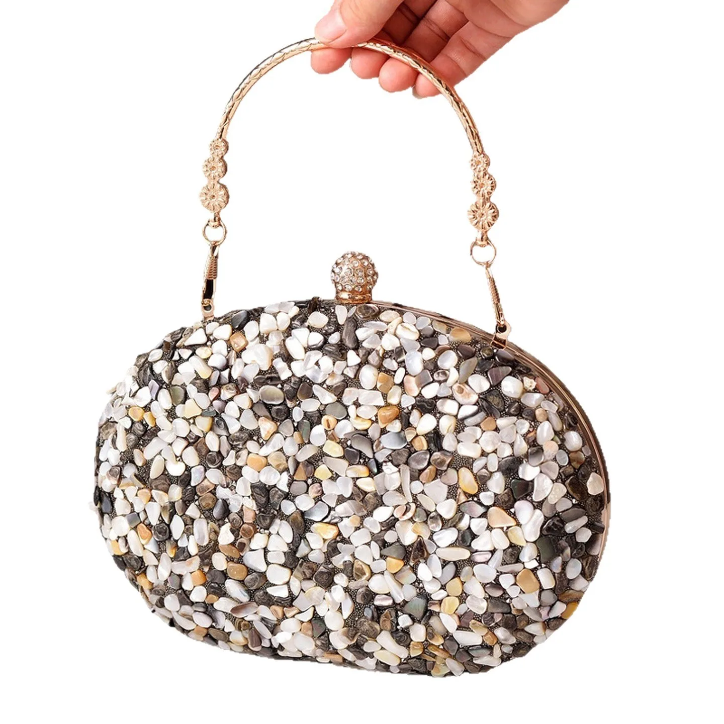 Graziosa pochette da sera con decorazione in pietra, glamour, chic, sofisticata, attraente, favolosa ed elegante per la cena