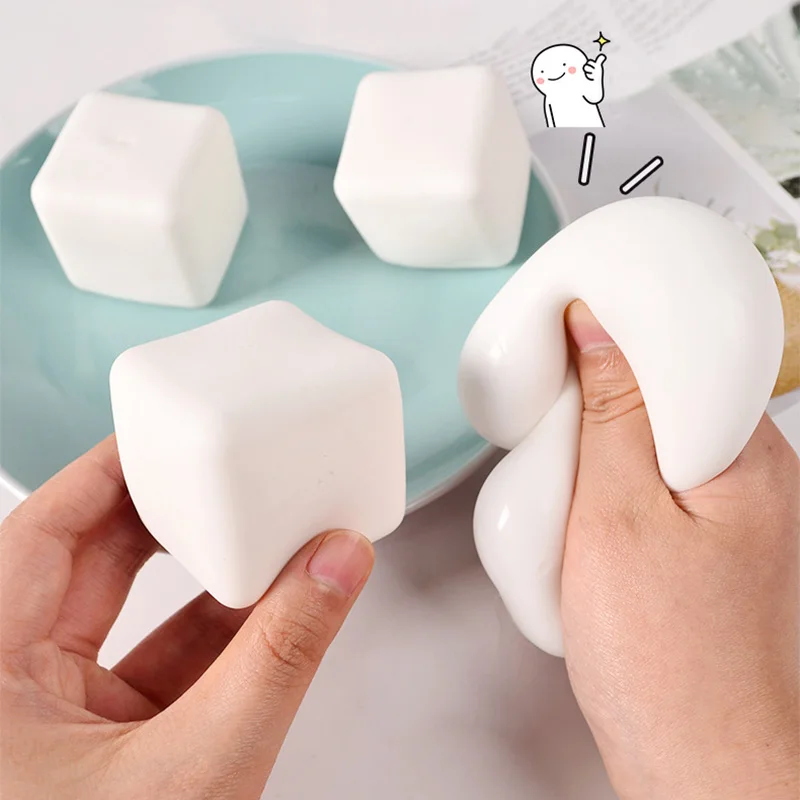 

Slow Rebound Tofu Squeezing Le Ke Plastic Square Tofu Flour Stress Relief Ball Wholesale Handmade Ball Squishy For Young People