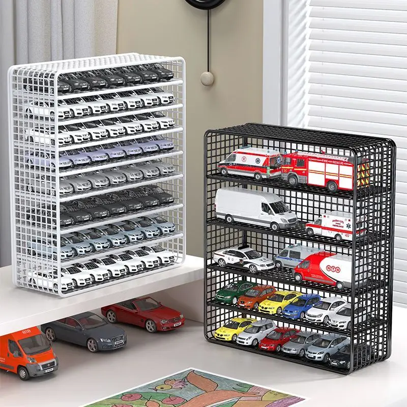 Alloy Model Car Storage Box Children's Toy 1:64 Truck Model Fire Truck Police Car Desktop Multi layer Display Metal Storage Rack