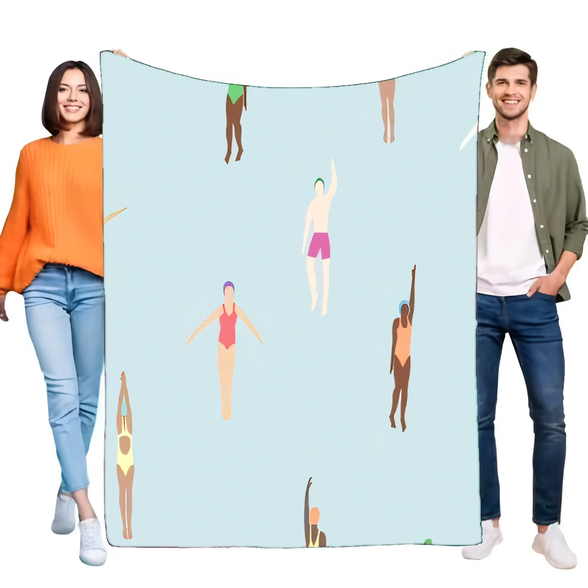 Artistic Swimmers Pattern Blanket, Soft Flannel Fleece Throw, Cozy Lightweight Beach Pool Water Sports Bed Sofa Couch Decor Gift