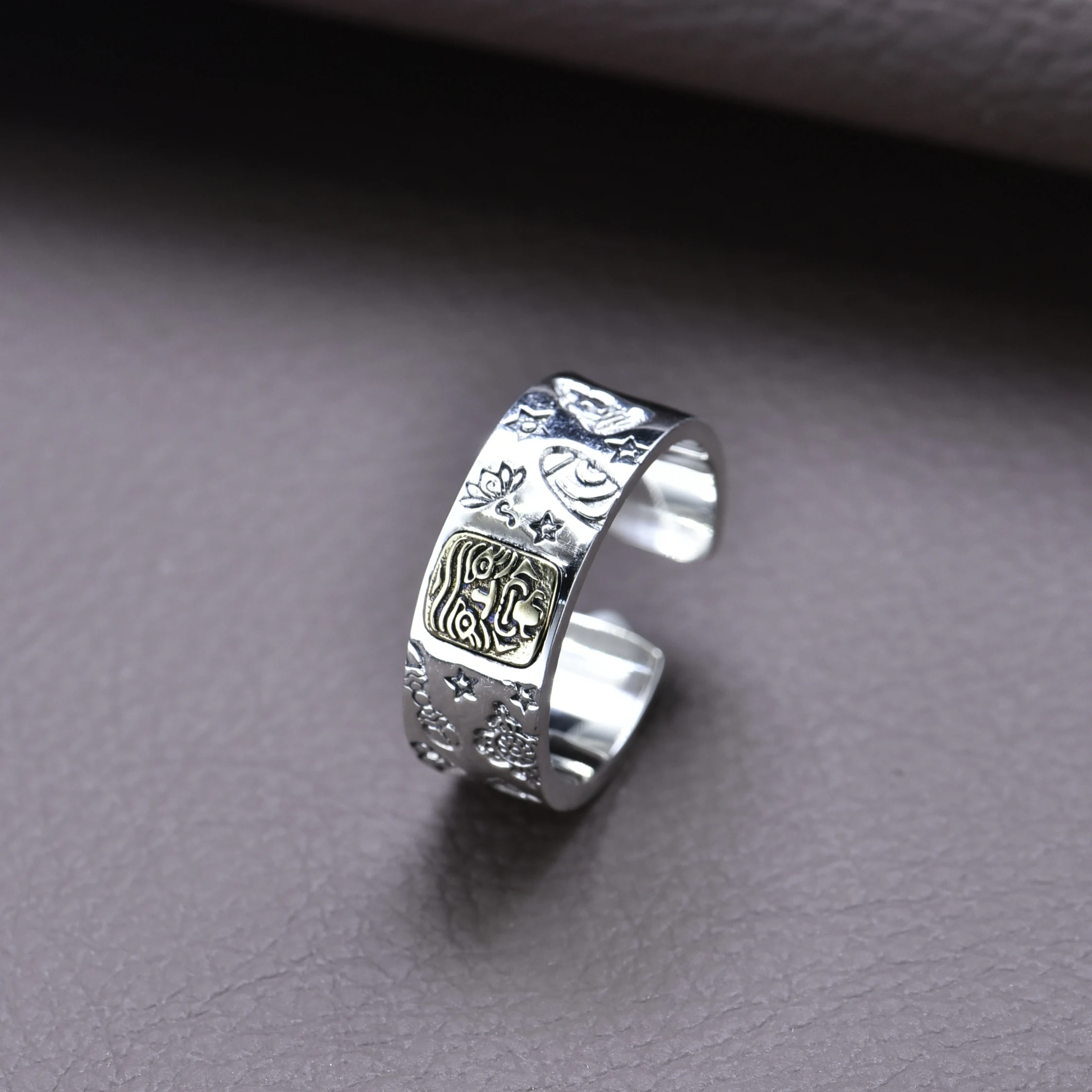 

S925 Pure Silver Heavy Work Retro Good Luck Zakyram Ring for Women And Men Simple Fashion Versatile Wealth God Ring