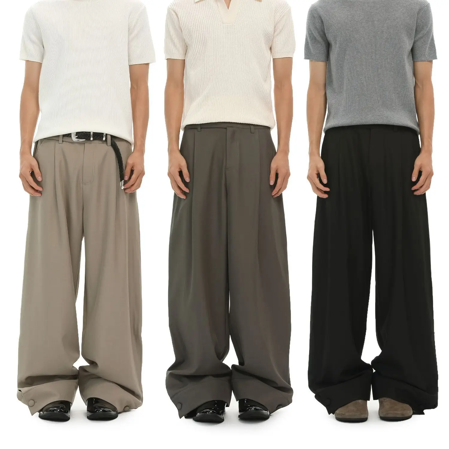 2026 Autumn New Men's High-end Exquisite Dislocation Buckle Waist Drape Pants Light Commuter Casual Pants