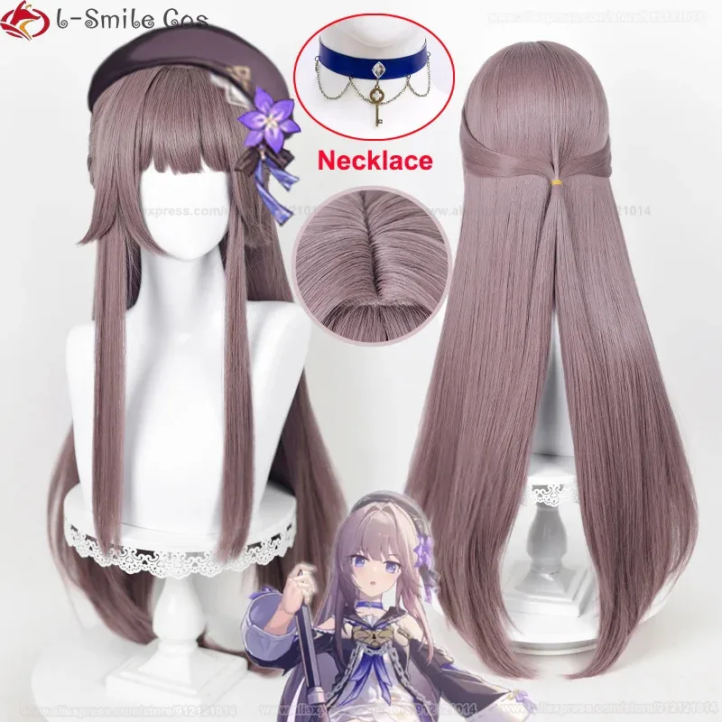 2025 alta calidad 88 cm carril largo Herta peluca juego gris púrpura Anime Cosplay pelucas collar pelo resistente al calor Porps